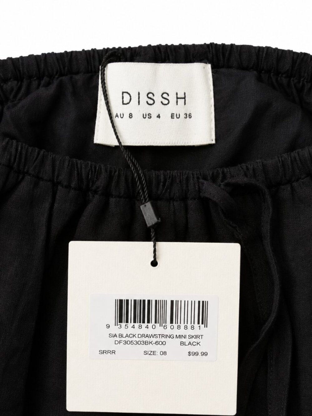 Dissh Sia Black Drawstring Mini Skirt (Size US 4) - Picture 3 of 5